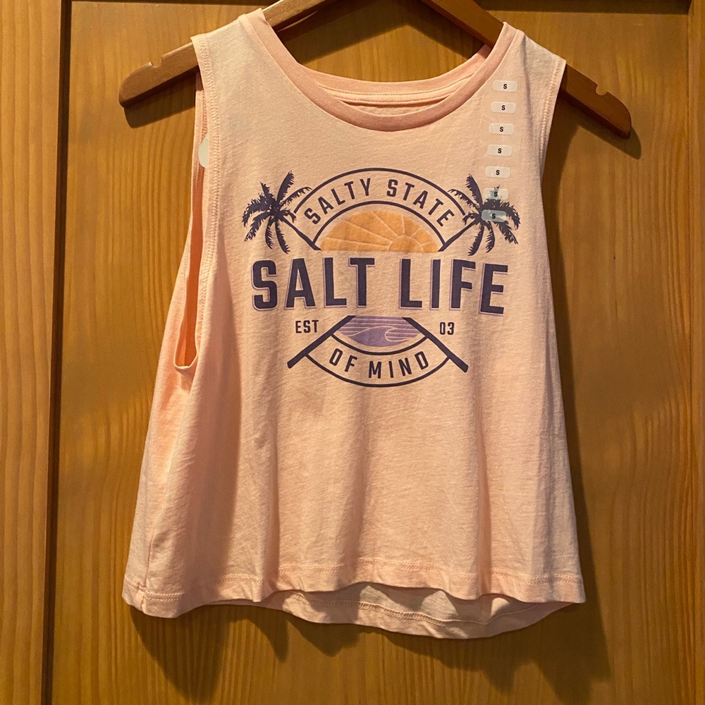 ☀️Salt Life Women's Peach Salty State of Mind Cropped Muscle Tank NWT